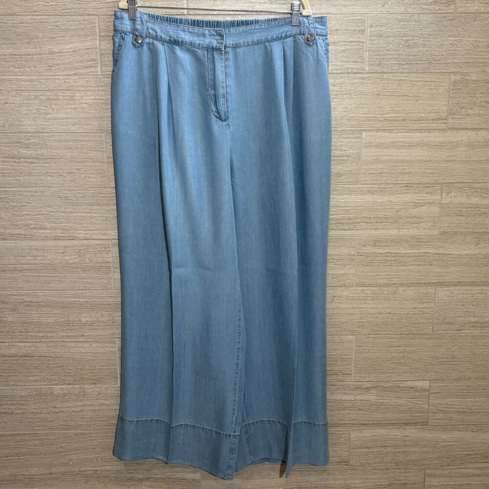 NWT everyday Skies Are Blue Curvy Tencel Blue Denim Wide Leg Pants Trousers